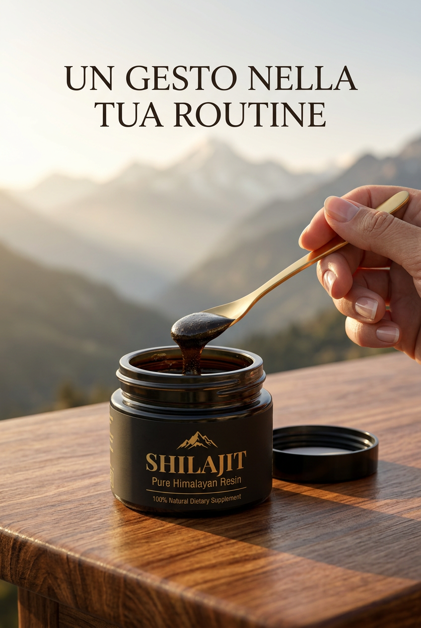 Preparazione dello Shilajit con la confezione di riferimento.
